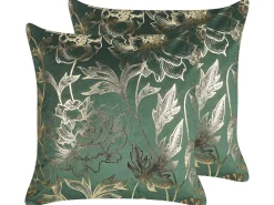 Sæt af 2 pyntepuder DAFFODIL Velour 45 x 45 cm Smaragdgrøn Blomstermønster