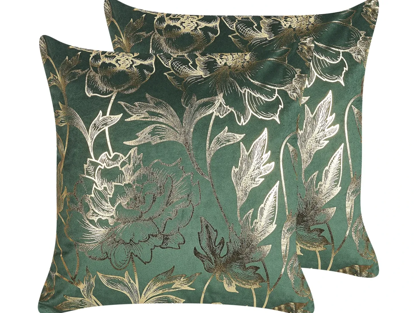 Sæt af 2 pyntepuder DAFFODIL Velour 45 x 45 cm Smaragdgrøn Blomstermønster