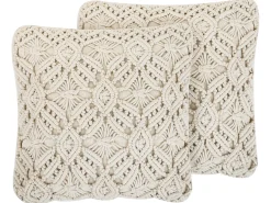 Sæt af 2 pyntepuder ESENKOY Bomuld 50 x 50 cm Lys Beige Geometrisk mønster