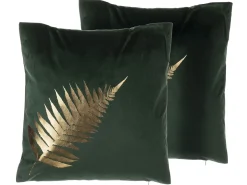 Sæt af 2 pyntepuder FERN Velour 45 x 45 cm Mørkegrøn Plante mønster