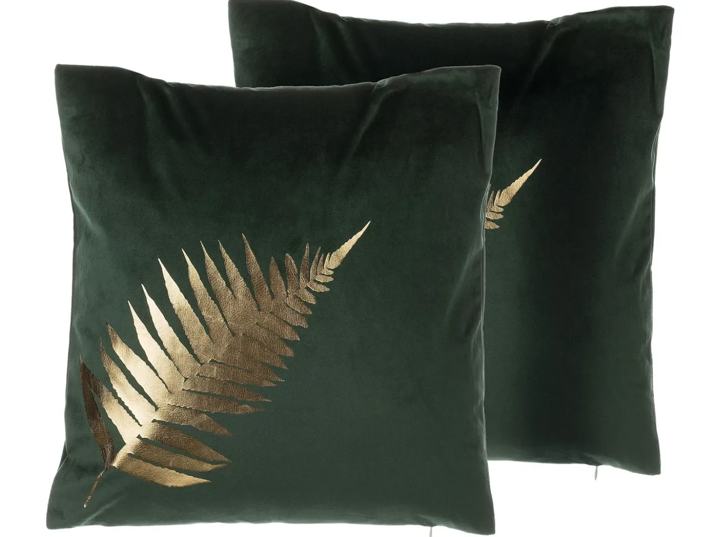 Sæt af 2 pyntepuder FERN Velour 45 x 45 cm Mørkegrøn Plante mønster