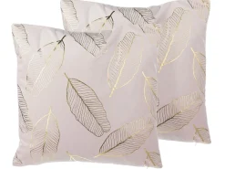 Sæt af 2 pyntepuder FREESIA Velour 45 x 45 cm Lyserød Plante mønster