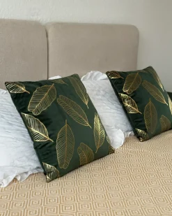 Sæt af 2 pyntepuder FREESIA Velour 45 x 45 cm Mørkegrøn Plante mønster