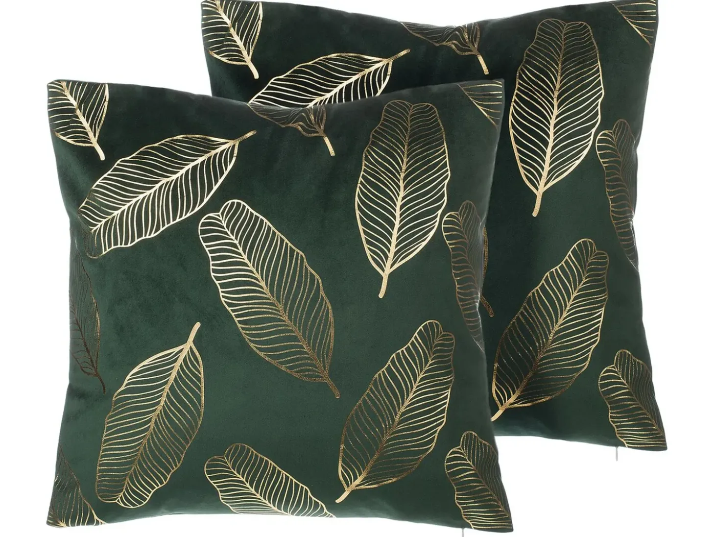 Sæt af 2 pyntepuder FREESIA Velour 45 x 45 cm Mørkegrøn Plante mønster