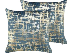 Sæt af 2 pyntepuder GARDENIA Velour 45 x 45 cm Blå Abstraktmønster