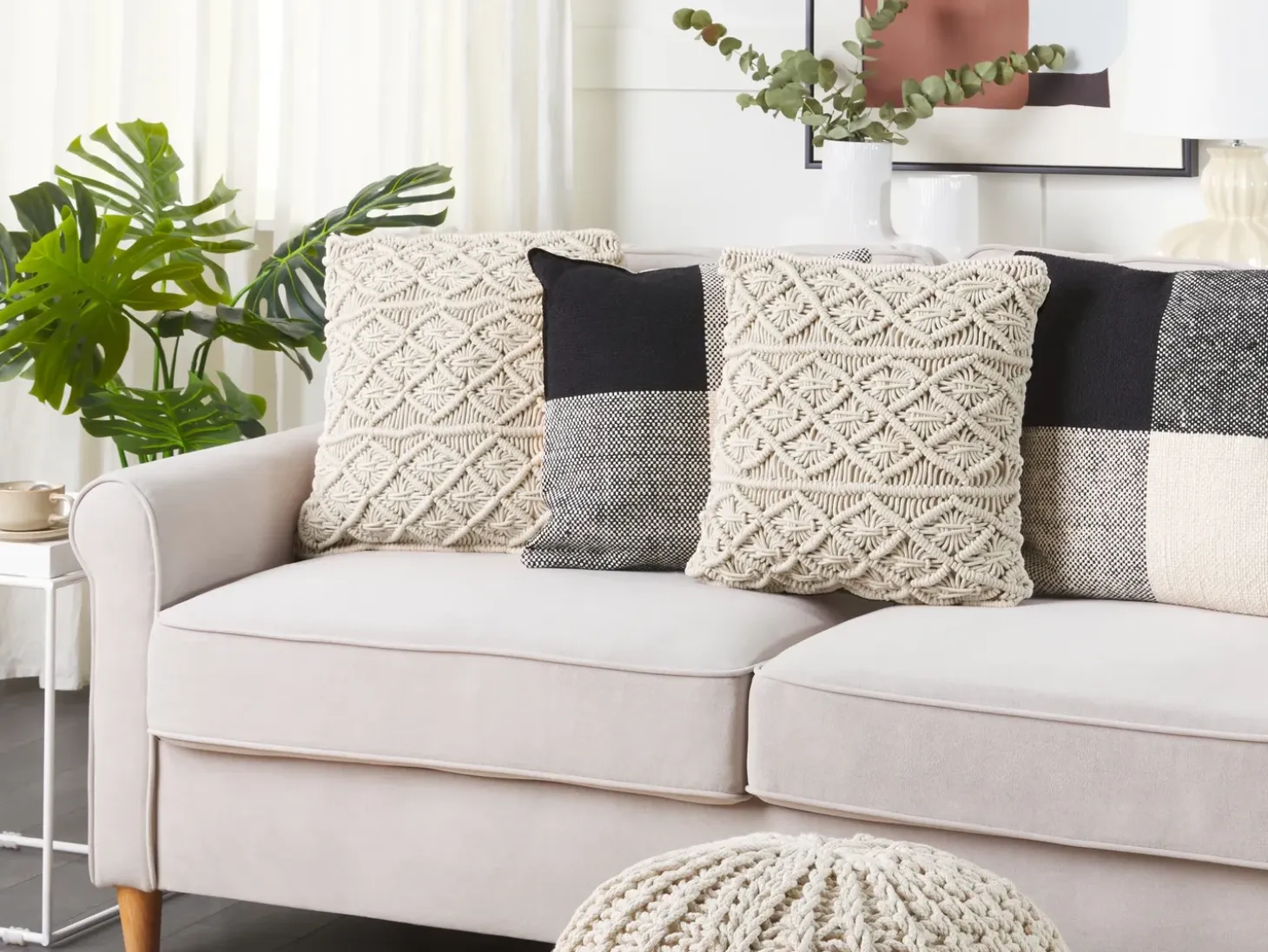 Sæt af 2 pyntepuder GOREME Bomuld 45 x 45 cm Lys Beige Geometrisk mønster