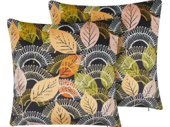 Sæt af 2 pyntepuder LAGURUS Velour 45 x 45 cm Multifarvet Plante mønster