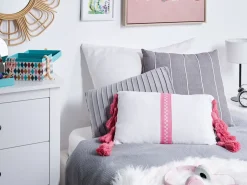 Sæt af 2 pyntepuder LOVELY Bomuld 30 x 50 cm Hvid Lyserød