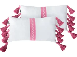 Sæt af 2 pyntepuder LOVELY Bomuld 30 x 50 cm Hvid Lyserød