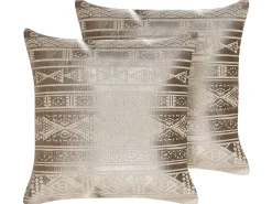 Sæt af 2 pyntepuder OUJDA Bomuld 50 x 50 cm Rosa guld Geometrisk mønster