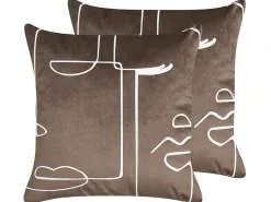 Sæt af 2 pyntepuder PHILODENDRON Velour 45 x 45 cm Brun Abstraktmønster