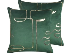 Sæt af 2 pyntepuder PHILODENDRON Velour 45 x 45 cm Smaragdgrøn Abstraktmønster
