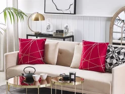 Sæt af 2 pyntepuder PINUS Velour 45 x 45 cm Rød Geometrisk mønster
