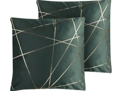 Sæt af 2 pyntepuder PINUS Velour 45 x 45 cm Mørkegrøn Geometrisk mønster