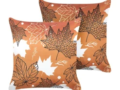 Sæt af 2 pyntepuder POINSETTIA Velour 45 x 45 cm Orange Plante mønster