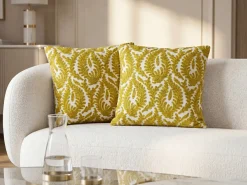 Sæt af 2 pyntepuder PRIMULA Bomuld 45 x 45 cm Sennepsgul Ikat