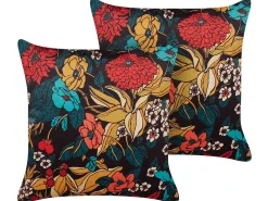 Sæt af 2 pyntepuder PROTEA Velour 45 x 45 cm Multifarvet Blomstermønster
