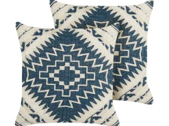 Sæt af 2 pyntepuder SAFI Bomuld 50 x 50 cm Blå Geometrisk mønster