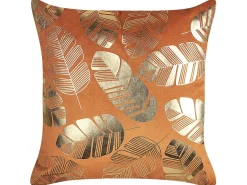 Sæt af 2 pyntepuder SUNFLOWER Velour 45 x 45 cm Orange Plante mønster