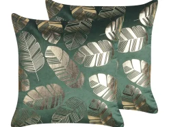 Sæt af 2 pyntepuder SUNFLOWER Velour 45 x 45 cm Mørkegrøn Plante mønster