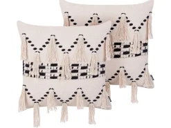 Sæt af 2 pyntepuder THONDI Bomuld 45 x 45 cm Beige Stribet mønster
