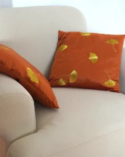 Sæt af 2 pyntepuder TULIP Velour 45 x 45 cm Orange Plante mønster