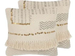 Sæt af 2 pyntepuder VAYALI Bomuld 45 x 45 cm Beige Stribet mønster