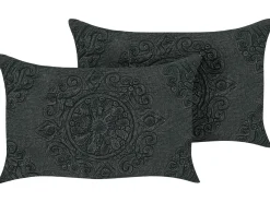 Sæt af 2 pyntepuder VELOOR Bomuld 30 x 50 cm Mørkegrå Orientalsk mønster