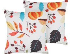 Sæt af 2 pyntepuder VISCARIA Velour 45 x 45 cm Multifarvet Plante mønster