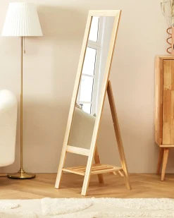 Stående spejl med hylde LUISANT 145 cm Fyretræ Lysebrun