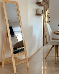 Stående spejl med hylde LUISANT 145 cm Fyretræ Lysebrun