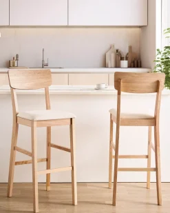 Sæt med 2 barstole AMBLER Træ Lysebrun/beige
