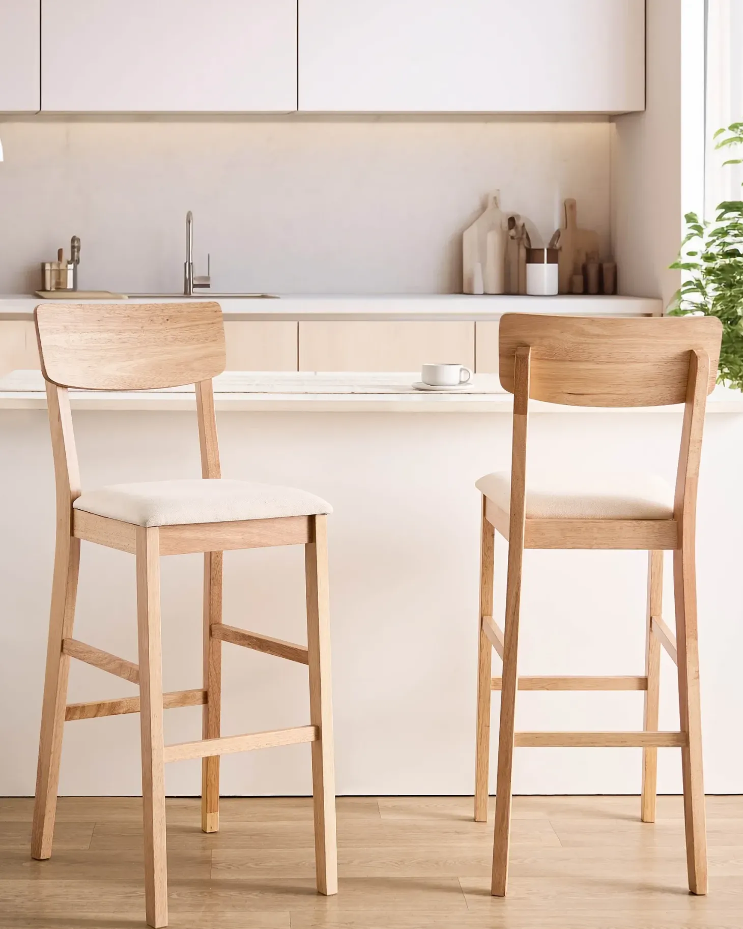 Sæt med 2 barstole AMBLER Træ Lysebrun/beige