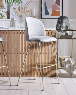 Sæt med 2 barstole ARCOLA Velour Lysegrå