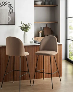 Sæt med 2 barstole ARCOLA Velour Brungrå