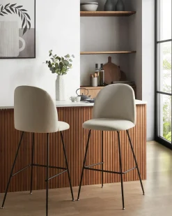 Sæt med 2 barstole ARCOLA Velour Cremehvid