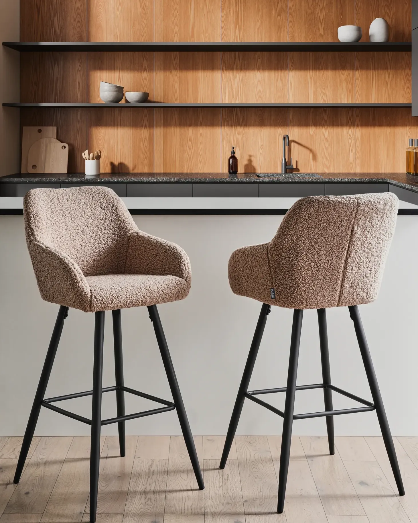 Sæt med 2 barstole CASMALIA Boucle Brungrå