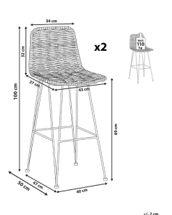 Sæt med 2 barstole CASSITA Rattan Brun