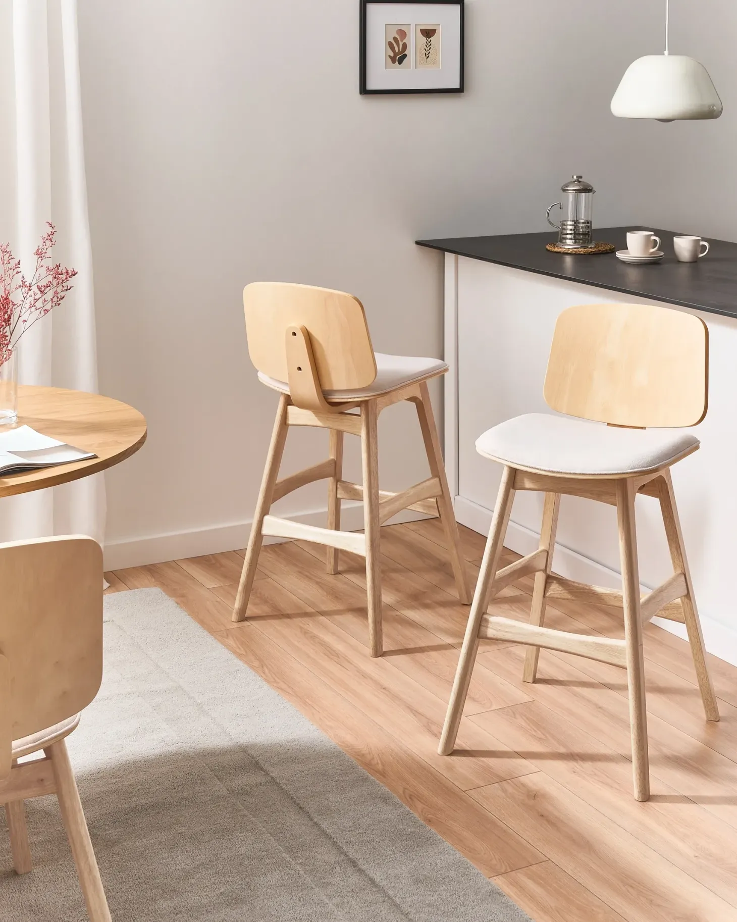 Sæt med 2 barstole CHARLESTON Træ Lysebrun/lys beige