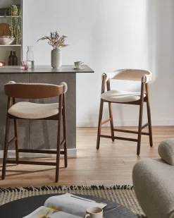 Sæt med 2 barstole DAY Boucle Brun/lys beige