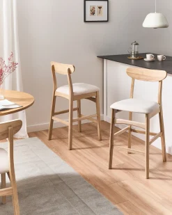 Sæt med 2 barstole DOYLE Træ Lysebrun/lys beige