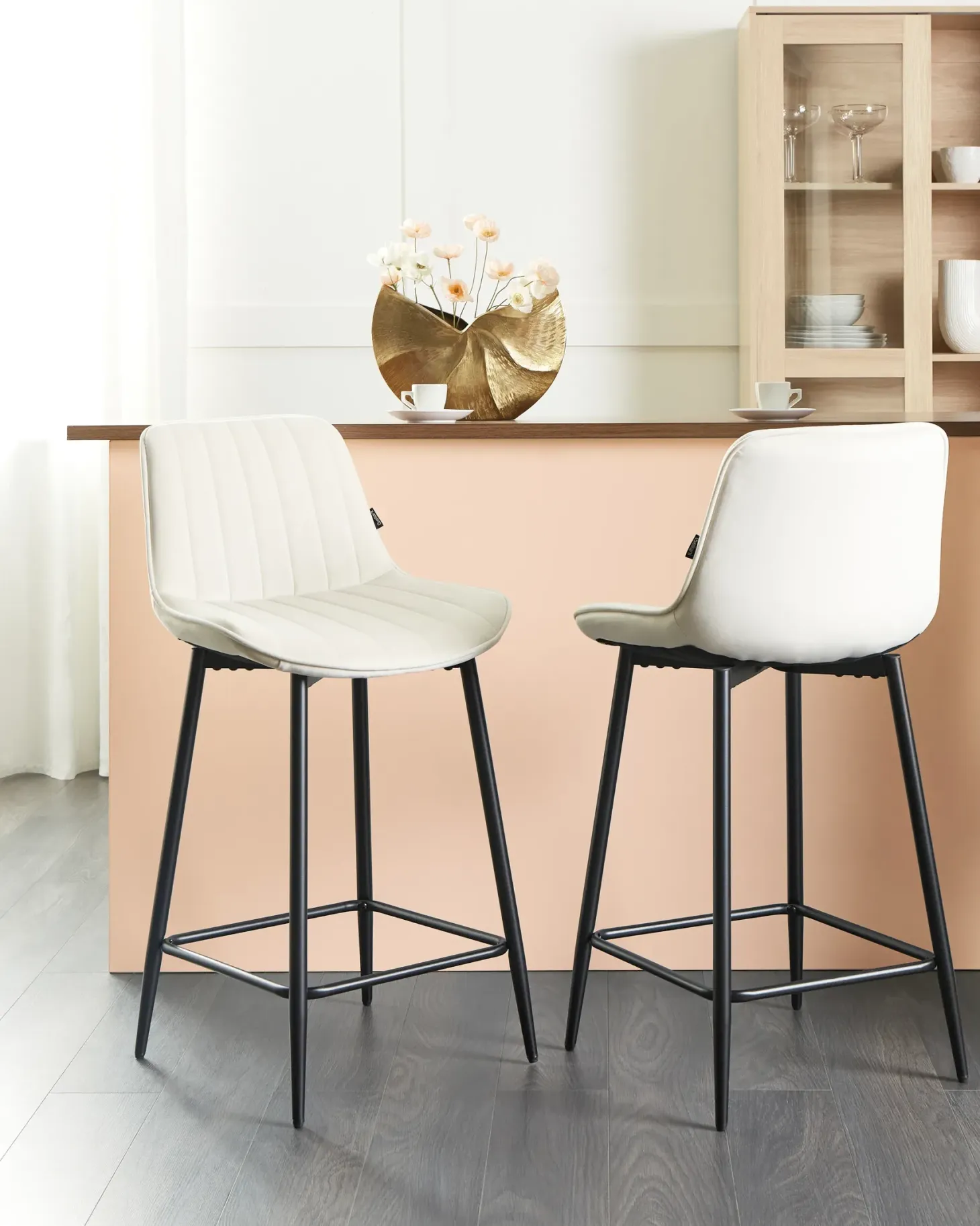 Sæt med 2 barstole DUBROVNIK Velour Lys Beige