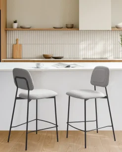 Sæt med 2 barstole DUETTE Kunstlinned Lysegrå