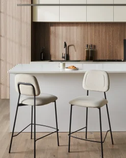 Sæt med 2 barstole DUETTE Velour Lys Beige