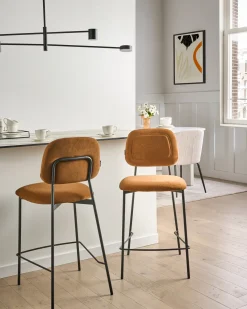 Sæt med 2 barstole DUETTE Velour Guldbrun