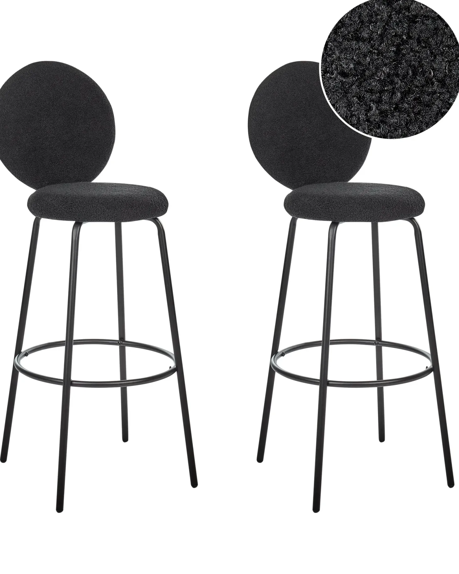 Sæt med 2 barstole EMERY Boucle Sort