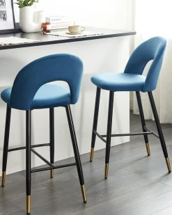 Sæt med 2 barstole FALTON Velour Blå