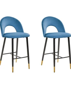 Sæt med 2 barstole FALTON Velour Blå