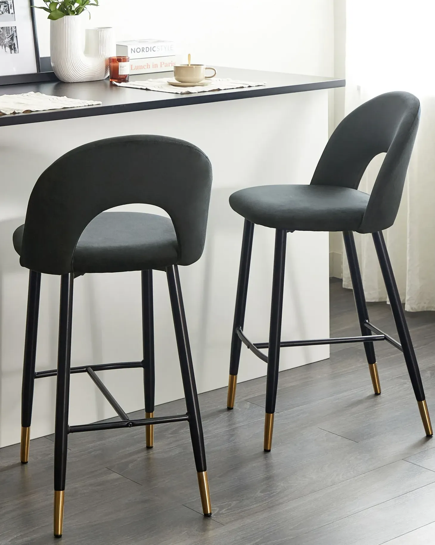 Sæt med 2 barstole FALTON Velour Sort