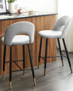 Sæt med 2 barstole FALTON Velour Grå